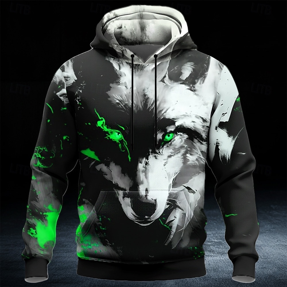 Per uomo Lupo Felpa con Cappuccio Felpa 3D Fantasia Manica Lunga Girocollo All'aperto Abbigliamento casual alla moda Regalo Blu Rosso Verde Coulisse Autunno Inverno progettista S M L XL XXL XXXL del 2026 a $32.99 –P3