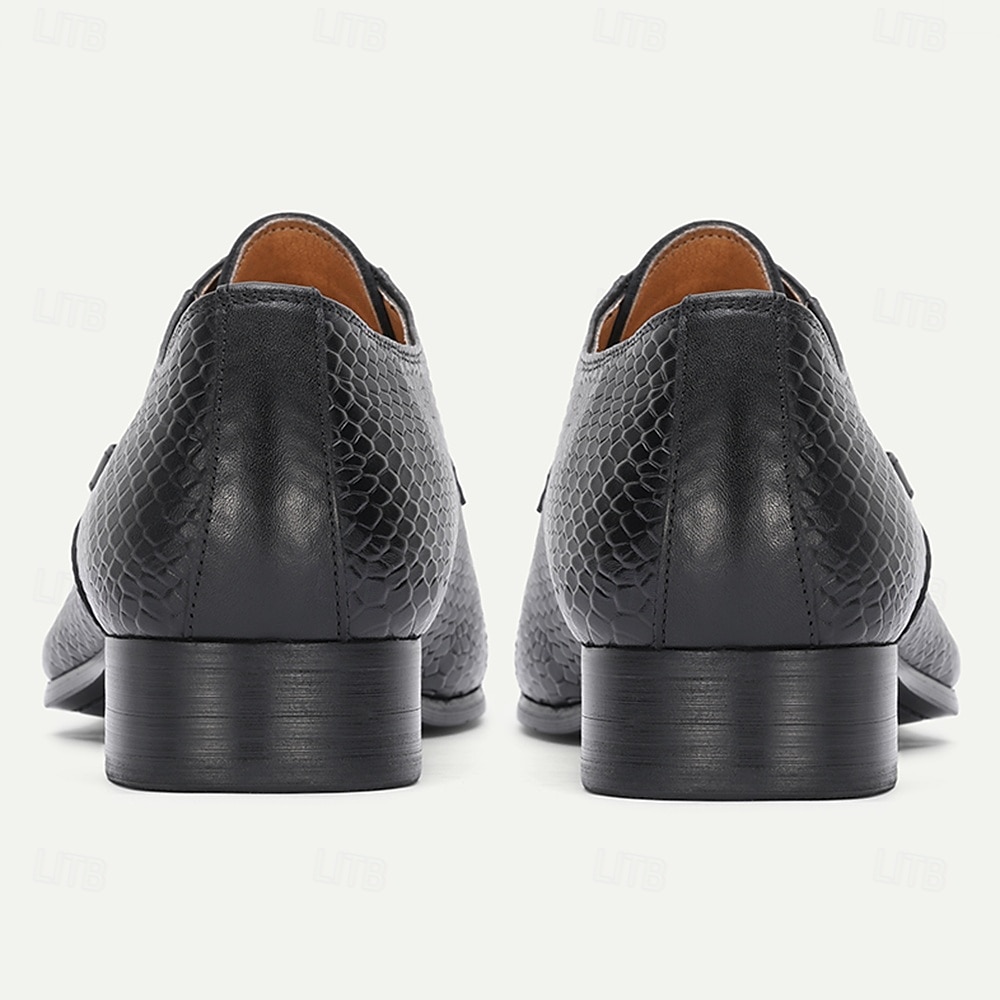 Svarte herresko med krokodillemønster og munkreim – premium skinn med klassisk design, perfekt for bryllup, formelle anledninger og kontorantrekk 2026 - $109.99 –P5
