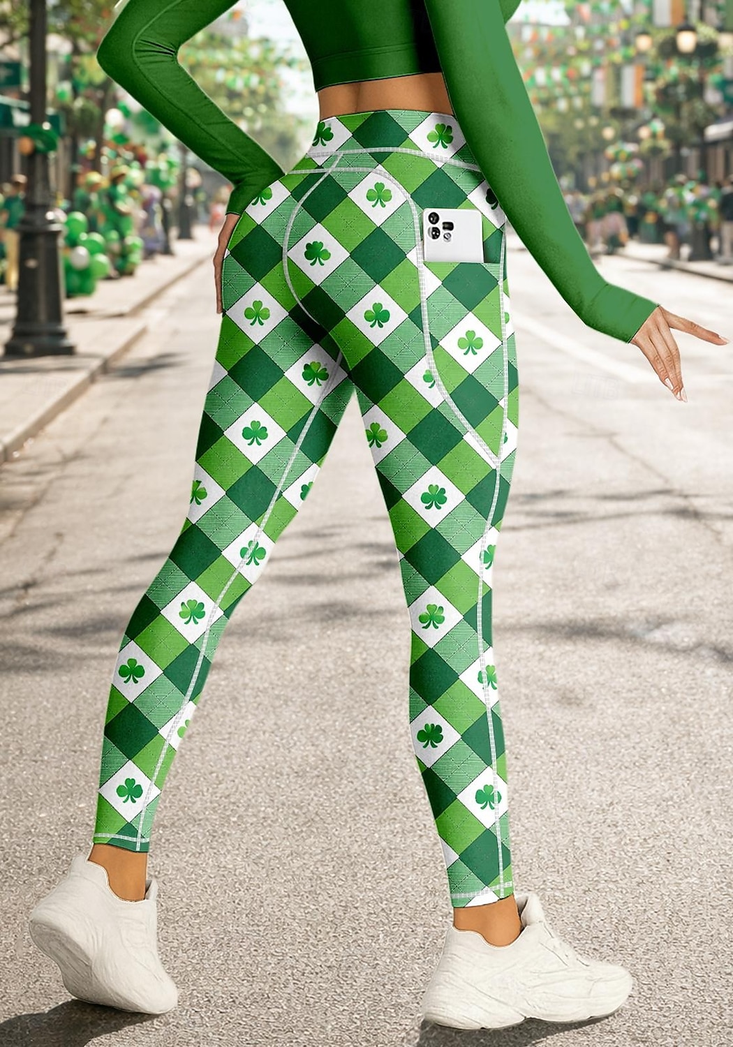 San Patrizio Per donna leggings da pilates Pantaloni fitness Leggings da palestra Tasche Bollo Tasche Laterali Pilates Palestra Allenamento in Palestra Pantaloni Collant Leggings Plaid Trifoglio Verde del 2026 a $20.99 –P2