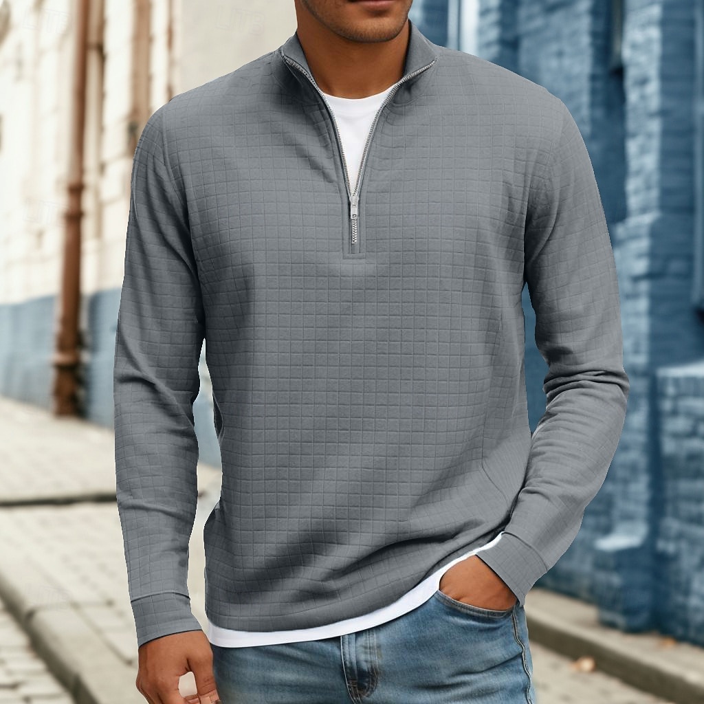 Herre Vaffel T-skjorte T skjorte Kvart glidelås-t-skjorte Langermet Høy krage Høst Vinter Vår & Vinter Helfarge Med Tekstur Strikketøy Daglig Fritid Ta igjen glidelåsen Varm Avslappet Daglig utendørs 2026 - $22.99 –P5
