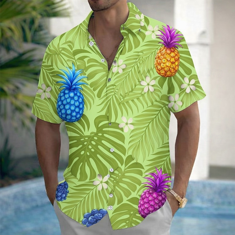 Herren Palmblatt Tropische Pflanzen Blumen Sommer Hawaiihemd Knopfhemd Alohahemd Kurzarm Hawaiianisch Ferien Strandbekleidung Sommer Frühling Umlegekragen 3D-Druck Hemden mit Kragen Blau Purpur Grün 2026 - $25.99 –P3