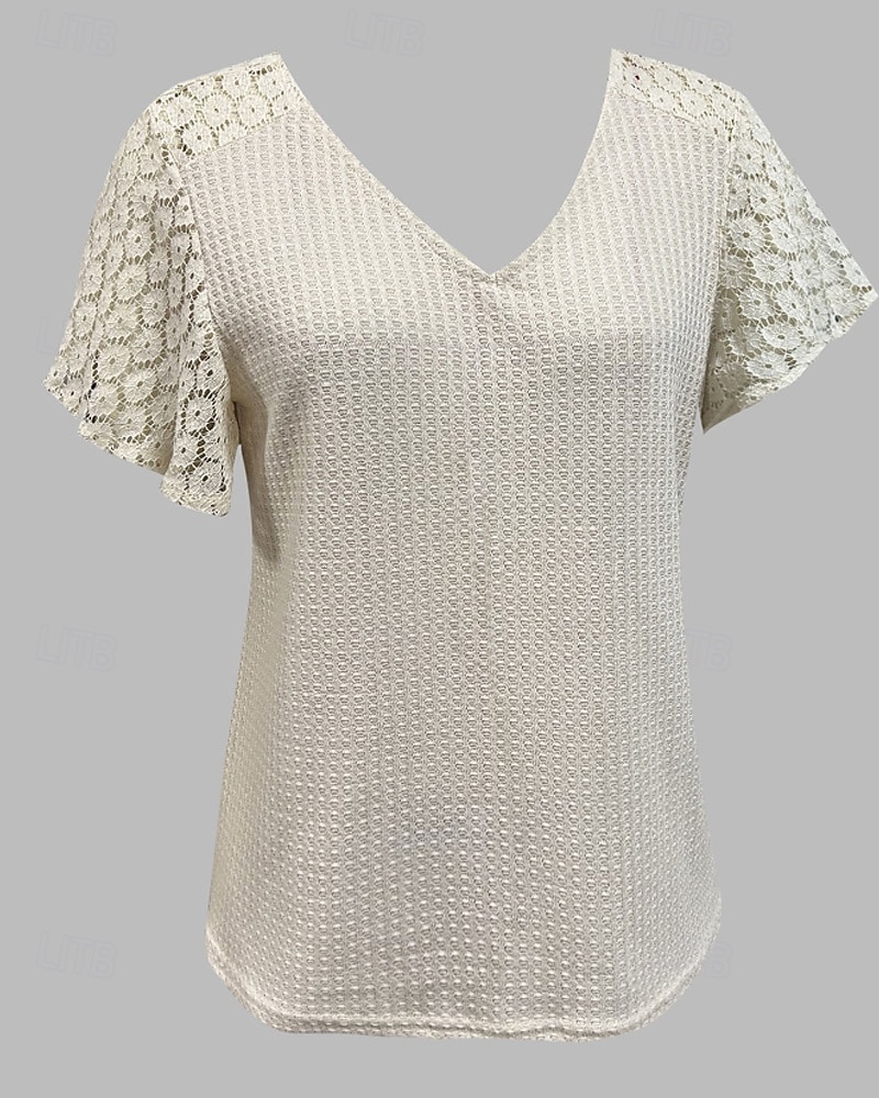 Femmes Tee-shirt Gaufre T-shirt Chemisier Hauts en dentelle Dentelle Patchwork Uni Actif ancien Manche Courte Col en V Hauts Réguliers Quotidien Fête Sortir Abricot Été Printemps de 2026 ? $21.99 –P3