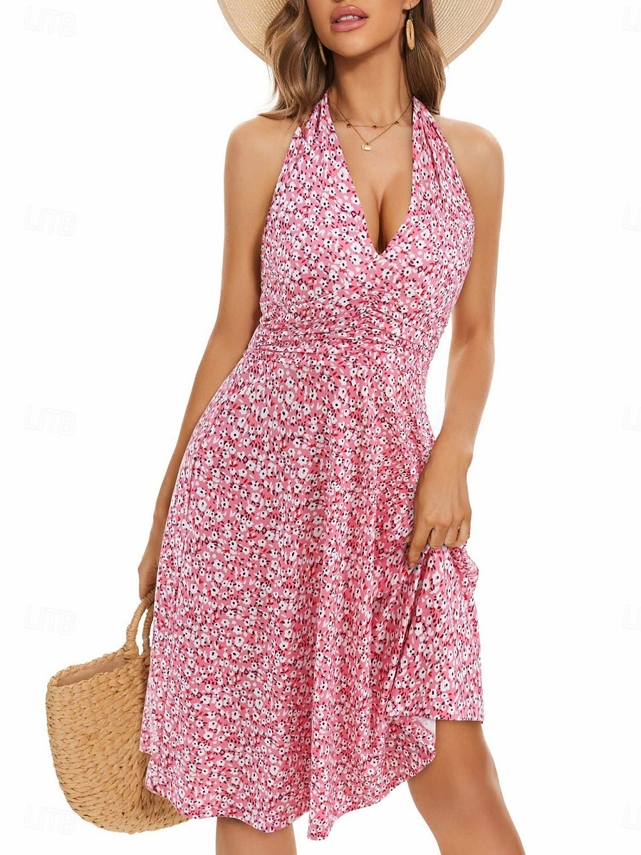 Per donna Mini Abito Abito a trapezio Vestito all'americana Vacanza Casual All'aperto Uscire Vestibilità regolare Floreale Grafico Senza Maniche All'americana Blu Giallo Rosa Rosso Estate Primavera del 2026 a $26.99 –P7