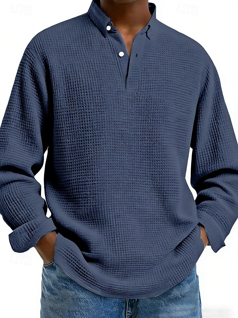 Hombre Camisetas polo con diseño de gofre Camisetas polo Casual Calle Diseño Manga Larga Básico Moderno Plano Botones Primavera Otoño Ajuste regular Negro Blanco Rojo Azul Marino Albaricoque 2026 - $29.99 –P7