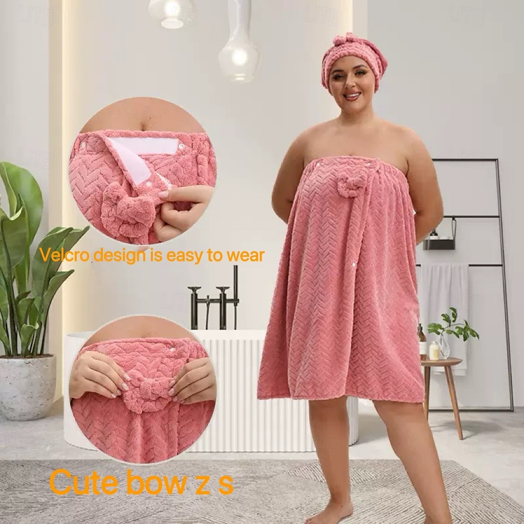 Conjunto de saia de banho plus size ajustável e touca de secagem rápida, roupa de banho confortável e prática, perfeita para depois do banho, à beira da piscina e no chuveiro, secagem rápida e ajuste regulável. de 2026 por $35.99 –P3
