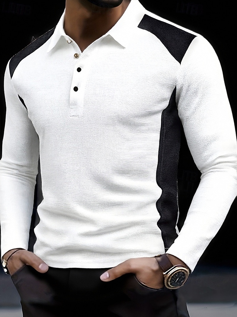 Per uomo Polo Maglia da golf Streetwear Casuale Bavero Manica Lunga Essenziale Moderno Blocco di colori Patchwork Bottoni Primavera Autunno Vestibilità regolare Bianco Polo del 2026 a $24.99 –P1