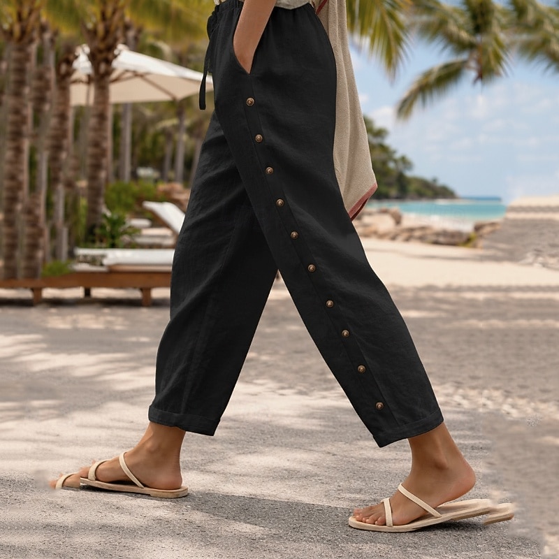 Per donna Pantaloni in cotone e lino Chinos Pantaloni Estivi Streetwear Casual Lunghezza intera Vita media Tinta unica Coulisse Tasca Confortevole Traspirante Micro-elastico Quotidiano All'aperto del 2026 a $29.99 –P4