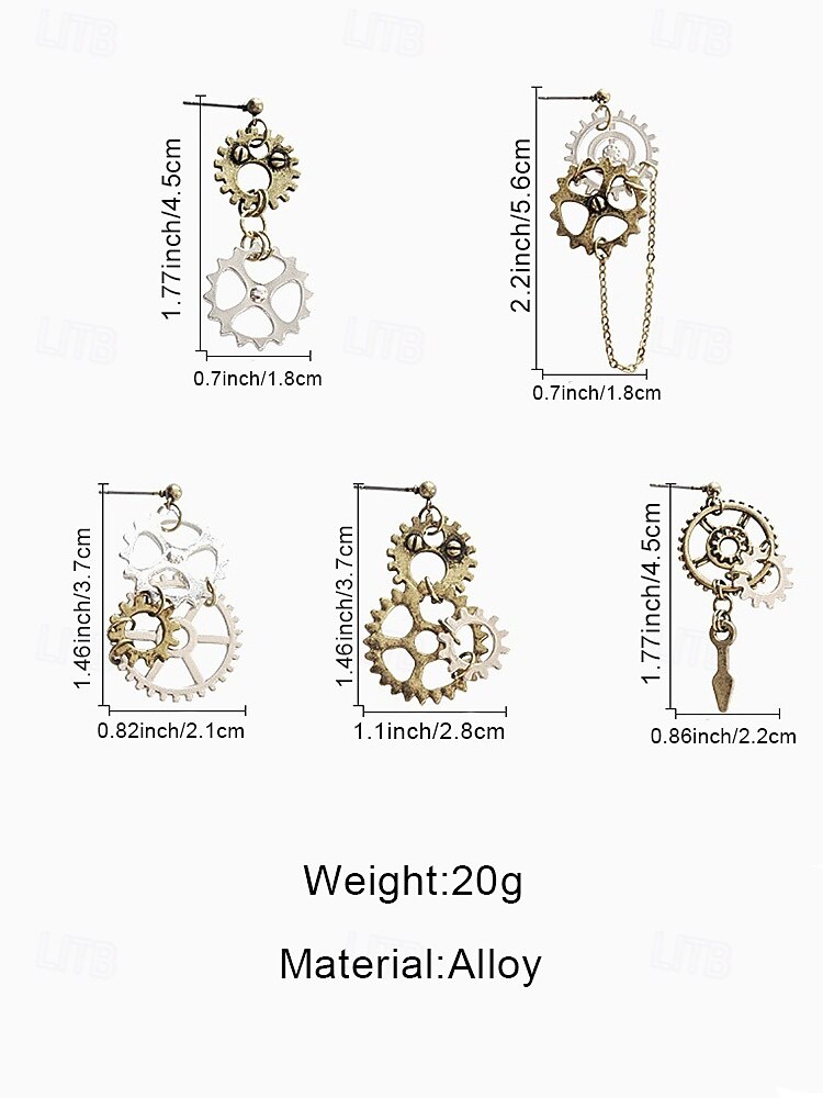 Women's Mardi Gras Multi-Style Asymmetrical Steampunk Gear Earrings - Alloy Drop Dangle for Carnival, Cosplay and Masquerade 2026 - $9.99 –P10