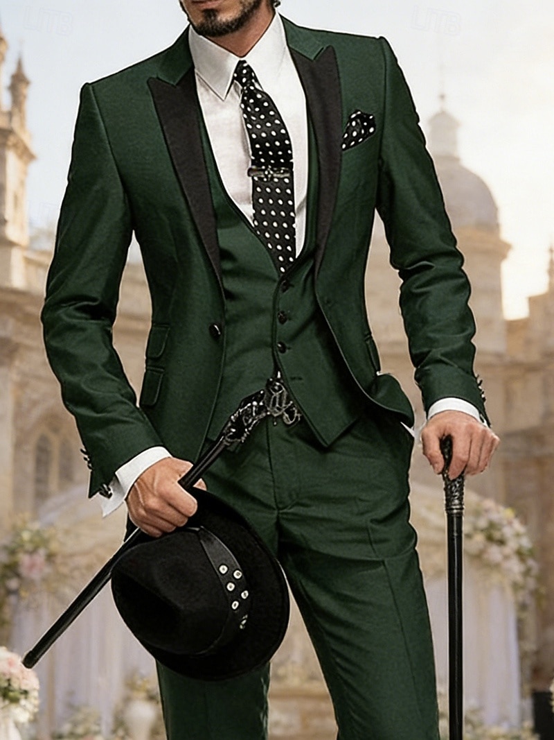 Voor heren Blazer + vest + pantalon Blazer liiketoiminta Werk Feest Modieus Streetwear Herfst Winter Teryleen Kleurenblok Enkele rij knopen Blazer Wit Champagne Lichtgroen Blozend Roze 2026 - $119.99 –P1