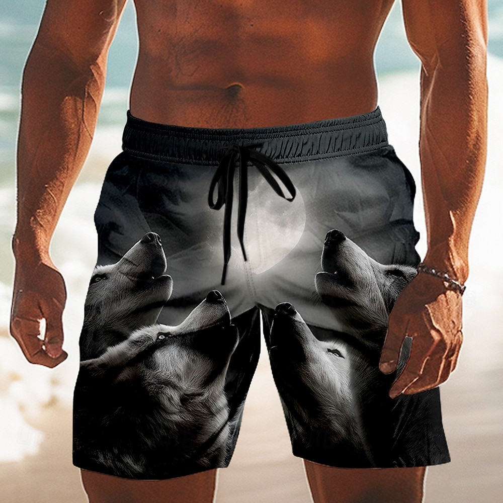 Per uomo Animale Lupo chiaro di luna Costumi da bagno Pantaloncini da mare Pantaloncini da Surf Misura del girovita medio Retrò Vintage All'aperto Vacanza Tasche Laterali fodera in rete Coulisse del 2026 a $20.99 –P1