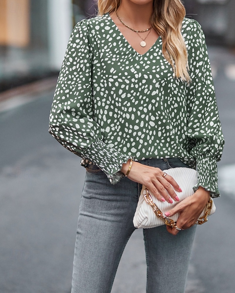 Per donna Maglietta Stampato Floreale Casual Manica Lunga Scollo a V Top Regolari Quotidiano Uscire Weekend Nero Rosa Vino Blu marino Verde Primavera Autunno del 2026 a $26.99 –P17