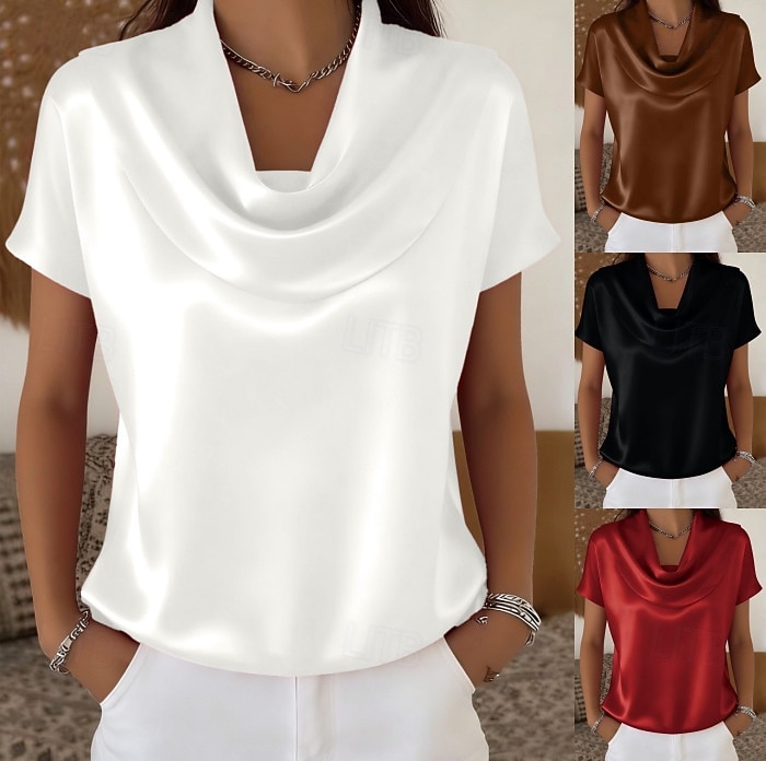 Damskie Bluzka Jednokolorowe Zabytkowe Elegancki Codzienny Krótki rękaw Lejący się dekolt Zwykłe topy Codzienny Czarny Biały Czerwony Brązowy Lato Wiosna 2026 - $24.99 –P1