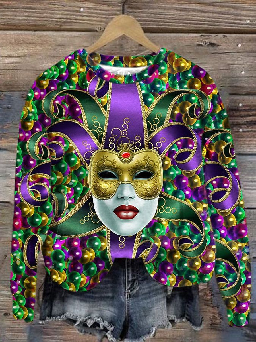 Pulover pentru femei Carnaval Grafic Casual cu Mâneci Lungi Gât Rotund Bluză Regulară U street Dailywear Galben Mov Verde Primăvara Toamna Iarnă 2026 - $28.99 –P1