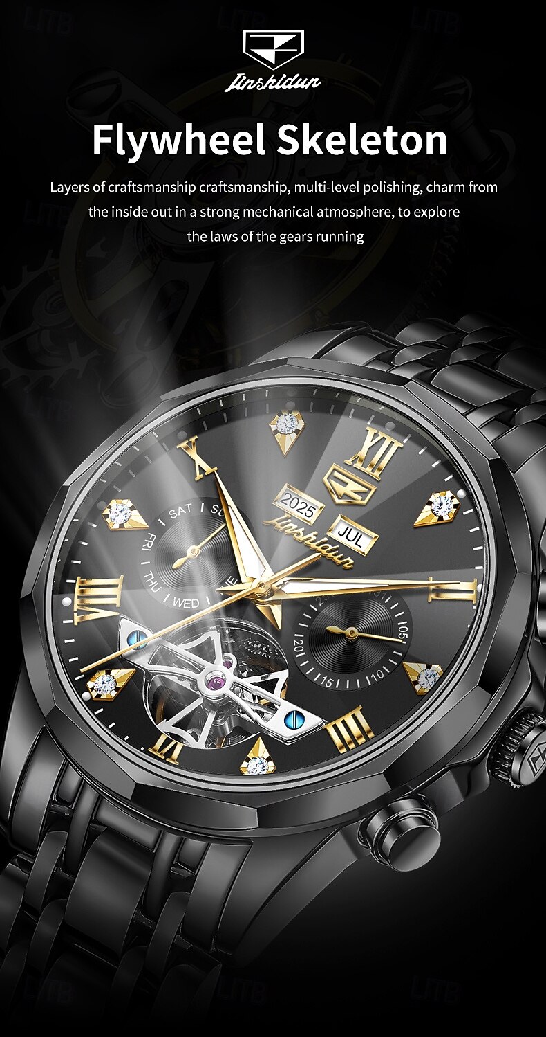 Часы OLEVS для мужчин автоматические кожаный ремешок календарь циферблат-скелетон классические водонепроницаемые часы Moonwatch 7009 2026 - $115.99 –P6