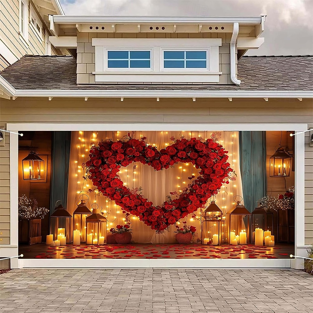 Valentýn gobelín Kryt garážových vrat Velký závěsný láska Srdce Roztomilý 3D Večírek Outdoor Dovolená Střelecké pozadí Yard Bytové dekorace 2026 - $38.99 –P2