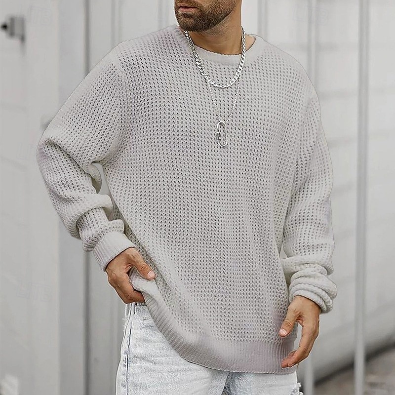 Men's Sweater Pullover Sweater Jumper Ribbed Knit Regular Tops Knitted Slim Fit Plain Crew Neck Knitwear Contemporary Casual Daily Wear Clothing Apparel All Seasons Black White M L XL 2026 - $26.99 –P3