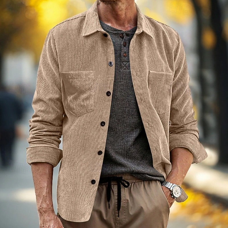 Per uomo Camicia Camicia casual Camicia da Spiaggia Camicia di Velluto a Coste Camicia con Bottoni Nero Giallo Kaki Manica Lunga Tinta unica Bavero Quotidiano Vacanza Tasca Abbigliamento Moda Casual del 2026 a $23.99 –P2