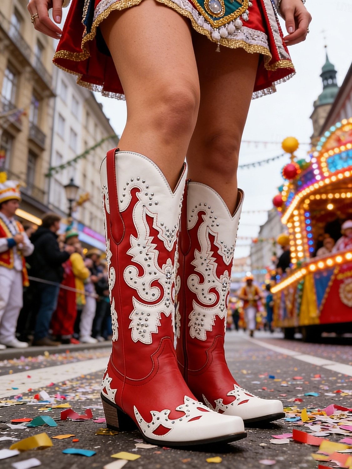 Dames Mardi Gras Rode Cowboylaarzen met Nieten - Festivalstijl Westernlaarzen Ideaal voor Carnaval Parades Kostuumfeesten Straat Festivals  Themed Vieringen 2026 - $99.99 –P5