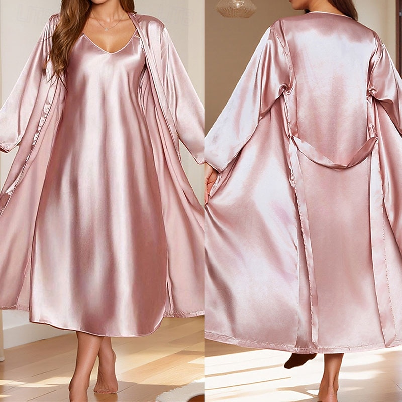 Per donna Abbigliamento da Casa Accappatoio Camicia da Notte Moda Casual Morbido Colore Puro Patchwork Vestiti Casa Vacanza Manica Lunga Scollo a V Nero Champagne Rosa Vino Blu marino Estate del 2026 a $45.99 –P3