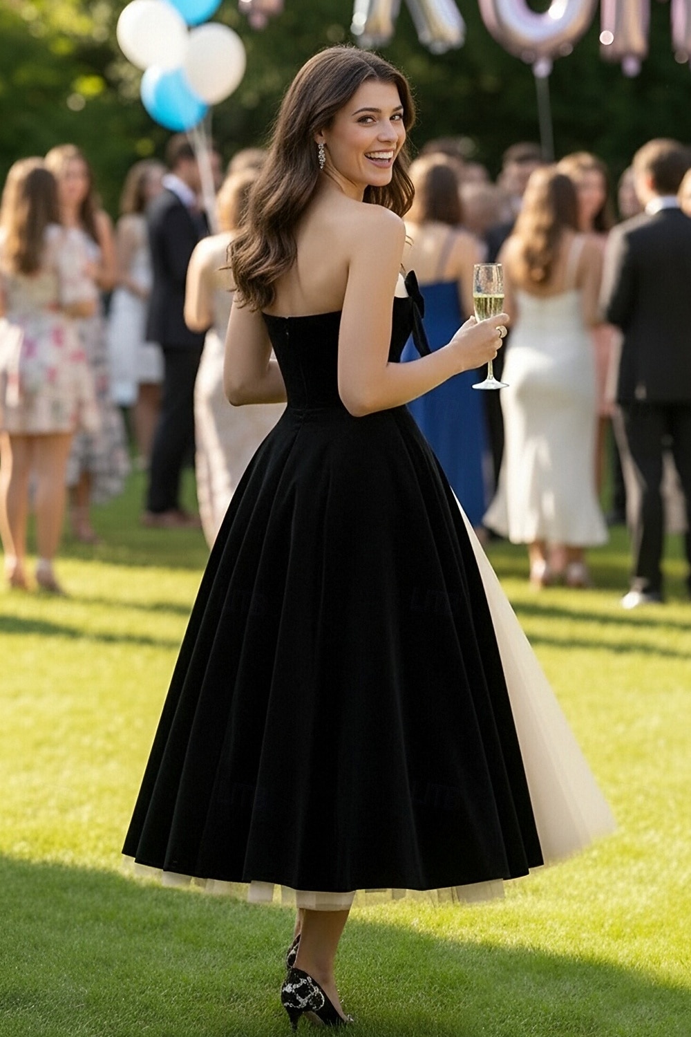 Linea ad A Lunghezza alla caviglia Lunghezza Tè Abito da Ballo Abito da Cocktail Abito da Cocktail Nero Abiti da Ballo Elegante Senza Maniche Senza Spalline Balli di fine anno Festa serale Tulle del 2026 a $172.99 –P3