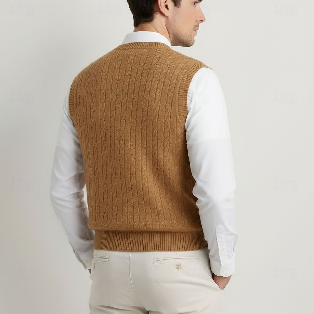 Ανδρικό γιλέκο από κασμίρ υψηλής ποιότητας με λαιμόκοψη V από καθαρό μαλλί, κλασικό πλεκτό πουλόβερ, απαλό, ζεστό, αναπνεύσιμο 2026 - $26.99 –P2