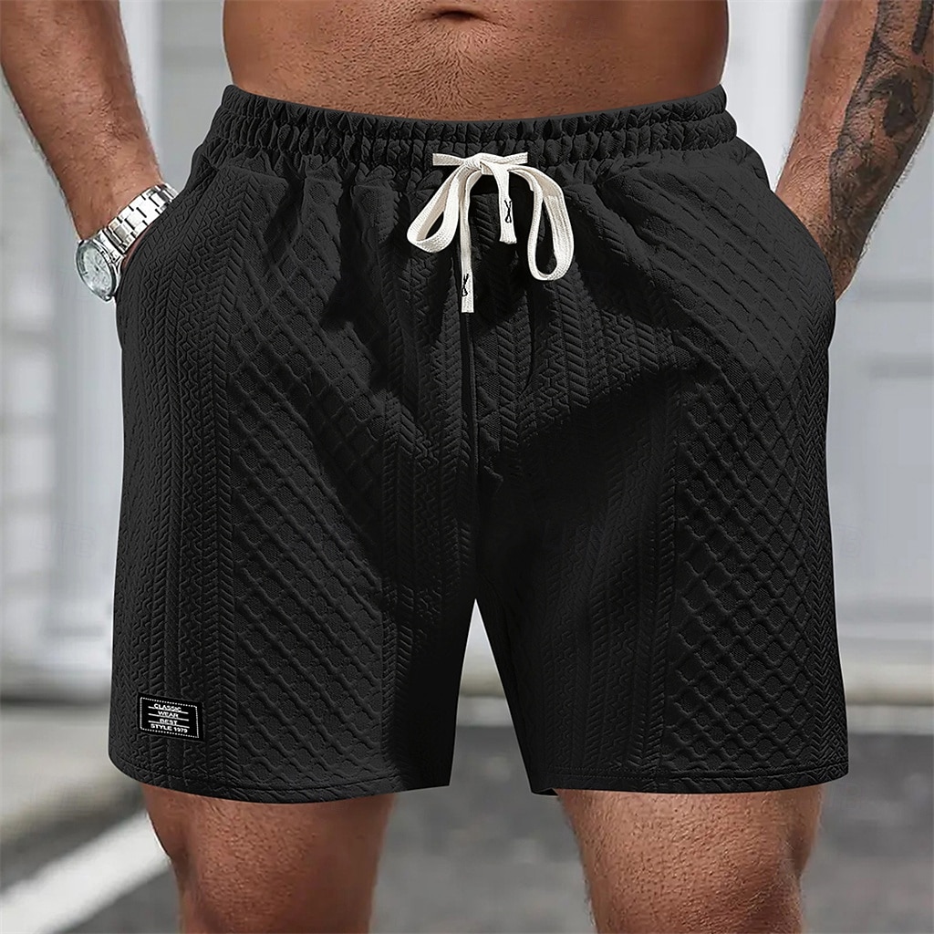 Men's Summer Shorts Beach Shorts Casual Shorts Textured Shorts Jacquard Drawstring Elastic Waist Plain Comfort Breathable Above Knee Daily Outdoor Holiday Vacation Casual Black White Micro-elastic 2026 - $20.99 –P3