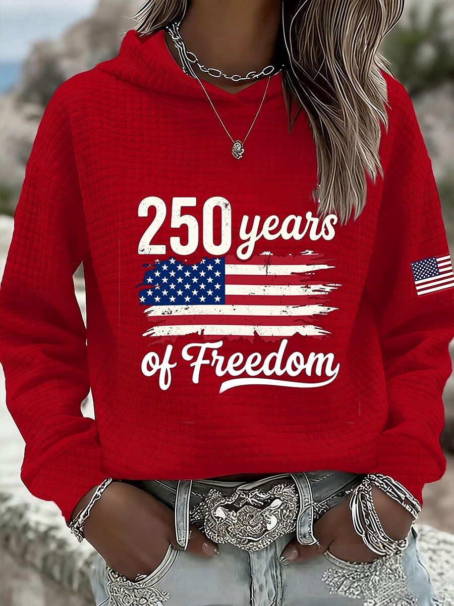 Amerykański Dzień Niepodległości Rocznica Patriota Kobiecy Pullover Hoodie Sweter Graficzny Litera Ciepły Casual Nadruk Długi Rękaw Z Kapturem Casual Ulica Codzienna Odzież Nadruk Czarny Biały 2026 - $33.99 –P1