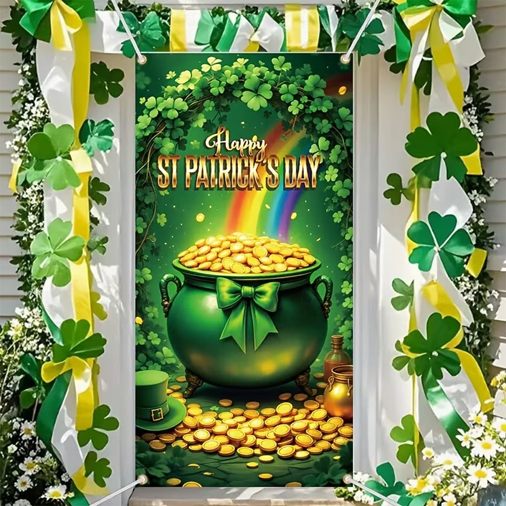 Fête de la St. Patrick Affiches Couverture de porte Bannières extérieures pièce d'or Trèfle Mignon 3D Soirée Dortoir Chambre d'adolescents Résidence universitaire Chambre d'amis pour hommes dans une de 2026 ? $20.99 –P4
