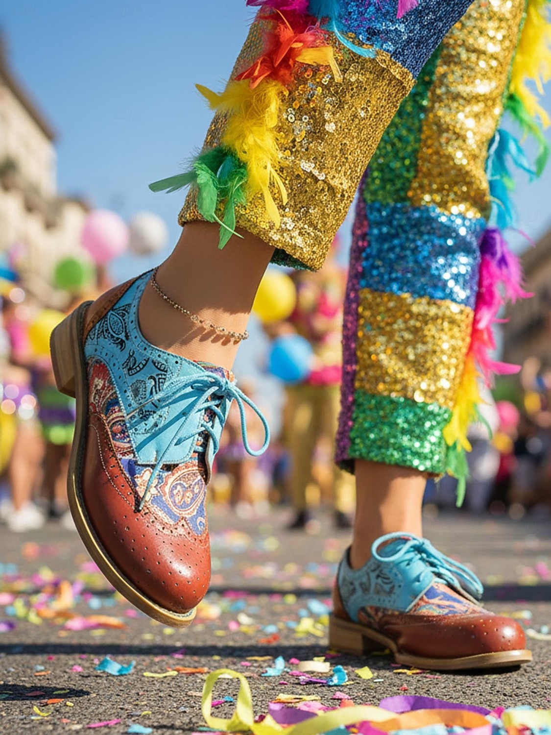 2026年 ウィメンズ・マルディグラ カラフルなマルチカラーパッチワークブローグとレースアップオックスフォードシューズ – カーニバルパレード、フェスティバルコスチューム＆パーティーセレブレーションのためのレトロアーティスティックスタイル  コレクション – $32.99 –P2