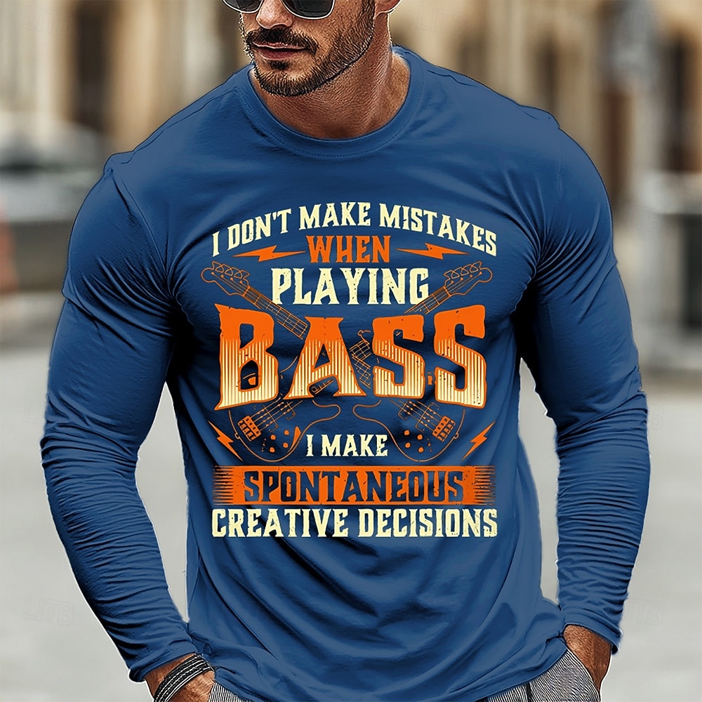 Herre Musikk Morsom Slang T skjorte Langermet T skjorte 3D-utskrift Crew-hals Skjorte Mote Daglig Grunnleggende Avslappet Daglig Gate Blå Svart Rød Sommer Vår Klær S M L XL XXL XXXL 2026 - $23.99 –P3
