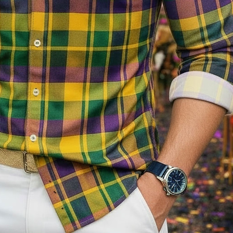Karnival Herren Grafik Karomuster Hemd Durchgeknöpft Hemd Strandhemd Langarm Hawaiianisch Lässig Bequem Urlaub Ferien Karneval Sommer Frühling Umlegekragen Drucken Gelb 2026 - $27.99 –P3