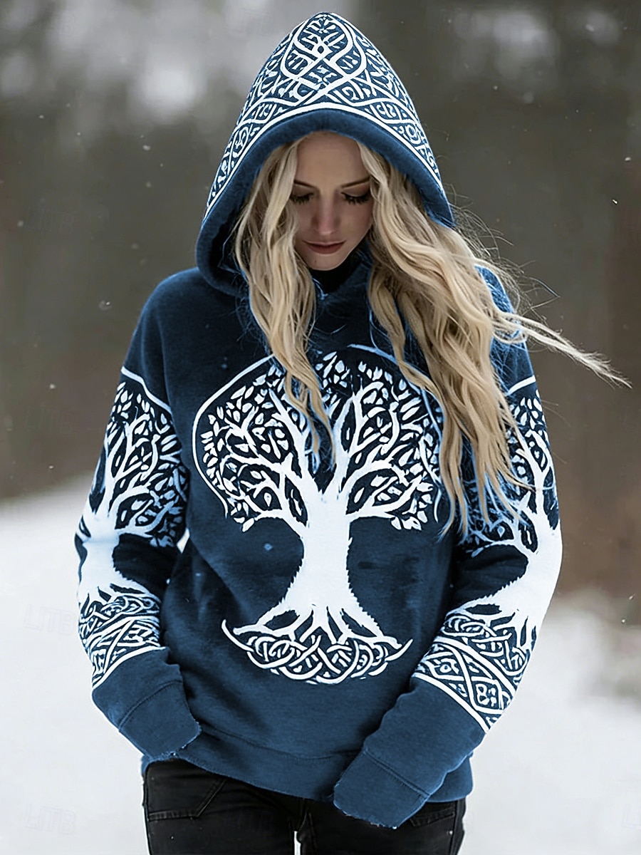 Per donna Felpa con cappuccio Patchwork Stampato Tasca Frontale Grafico Geometrico Vintage Casual Manica Lunga Con Cappuccio Top Regolari Casuale Streetwear Abbigliamento Quotidiano Blu blu navy del 2026 a $31.99 –P5