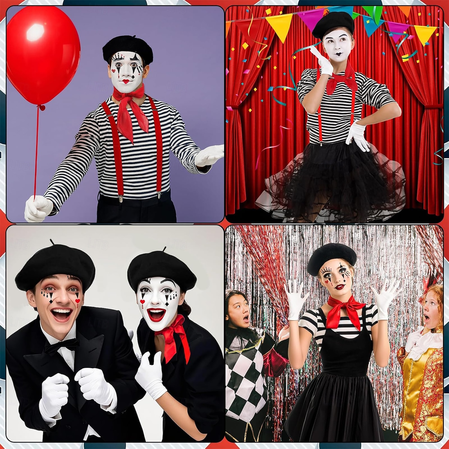 Mais Acessórios Fantasia fantasia Mímico Palhaço Mímico circo Traje Cosplay Listrado Adulto Mulheres Dia Das Bruxas Carnaval Festa Espetáculo Vestir-se de 2026 por $37.99 –P7