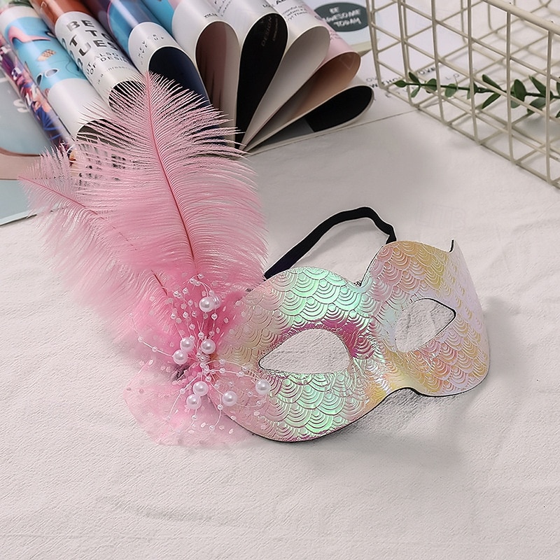 Női kék-zöld fényes tollas álarc a Mardi Gras-ra – Elegáns velencei karneváli jelmez kiegészítő textúrált mintával bulikhoz és bálokhoz 2026 - $11.99 –P5