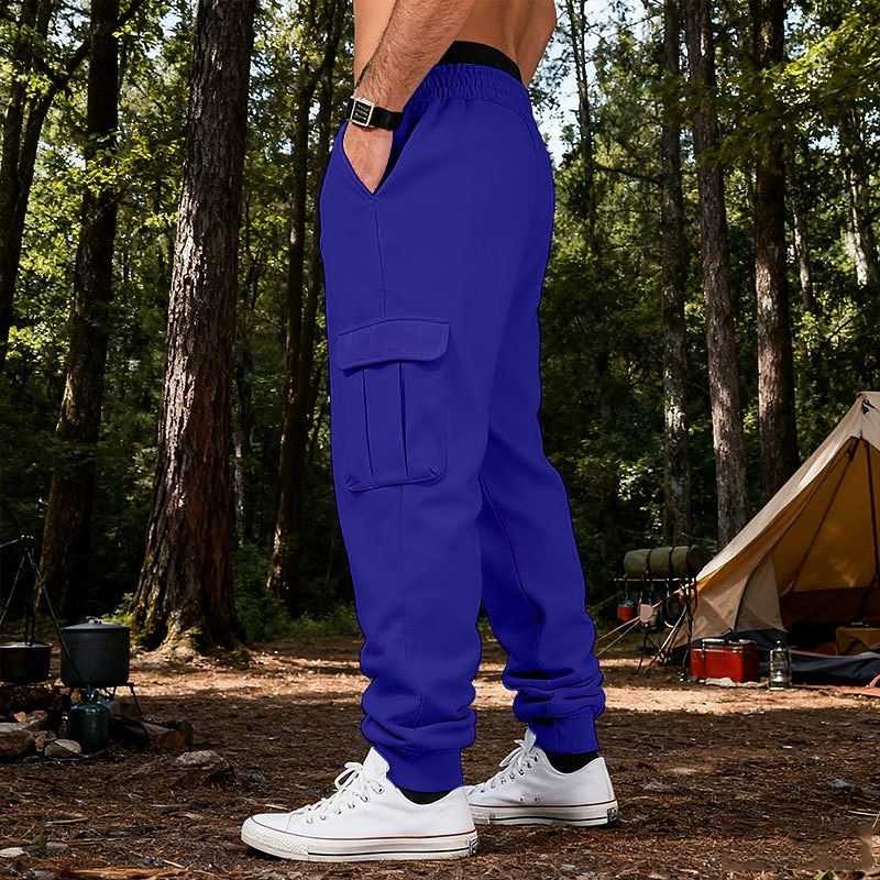 2026年 男性用 カーゴパンツ スウェットパンツ ズボン ストレートレッグスウェットパンツ ドローストリング ポケット 弾性ウエスト 平織り 履き心地よい ソフト カジュアル 日常 アウトドア 旅行度假风 ファッション ブルー ホワイト  コレクション – $25.99 –P32