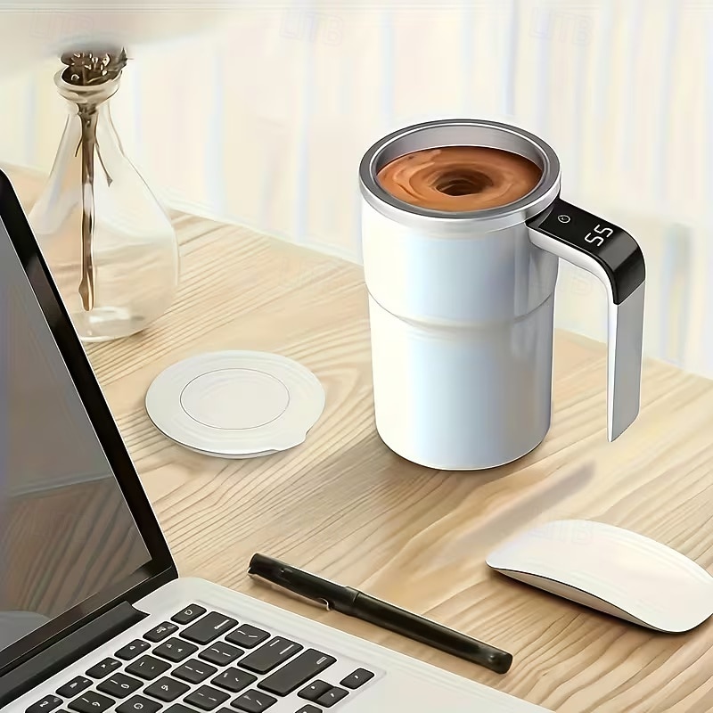 Elektrisk kaffekrus med LED-temperaturdisplay - betjening med ett trykk, 304 rustfritt stål, egnet for blanding av kaffe, melk, te og blandede drikker, ideell for kontor, hjem &utendørs reisebruk 2026 - $20.99 –P6