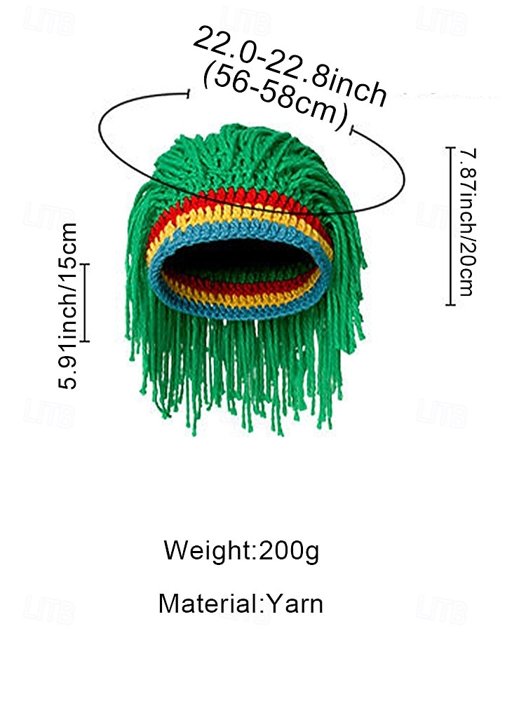 Men's Crochet Yarn Wig Hat, Multi-Color Design with Green, Red, and Yellow Stripes, Perfect for St. Patrick's Day and Costume Parties 2026 - $14.99 –P12