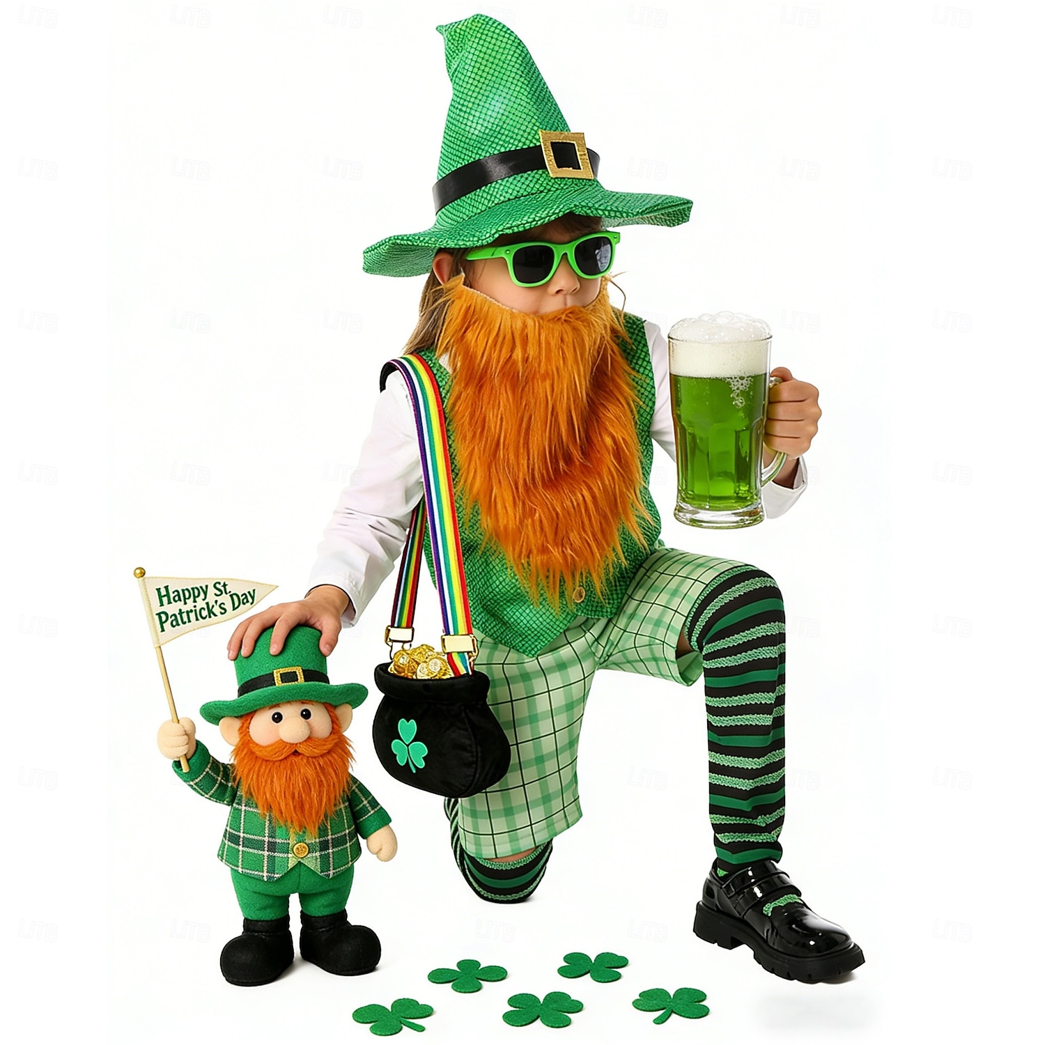 St. Patrick 2026 Shamrock Lucky Irish Carnival Fancy Costume Novelty Funny Kid's Boys' Carnival Saint Patrick's Day Party Easy Carnival Costume Dress Up 2026 - $54.99 –P5