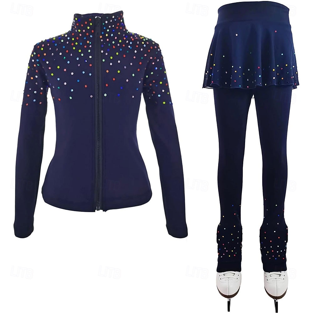 Eiskunstlaufjacke mit Hose, Damen- und Mädchen-Eiskunstlaufbekleidung, blau, dehnbar, Trainings- und Wettkampfbekleidung, wärmend, mit Kristall-/Strasssteinen, langärmlig, Eiskunstlauf 2026 - $182.99 –P4