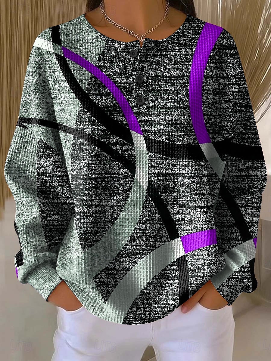 Damskie Z kapturem Guziki Graficzny Geometryczny Kolorowy blok Moda Codzienny Nadruk Długi rękaw Półgolf Okrągły dekolt Zwykłe topy Codzienny Ulica Niebieski Czerwony Fioletowy Zielony Jesień Zima 2026 - $28.99 –P3