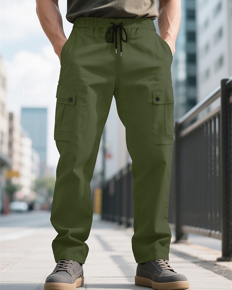 Per uomo Pantaloni Cargo Pantaloni Coulisse Elastico in vita Multi-tasche Tinta unica Antivento Comodità Quotidiano All'aperto Ferie Streetwear Elegante Nero Verde militare del 2026 a $13.49 –P10