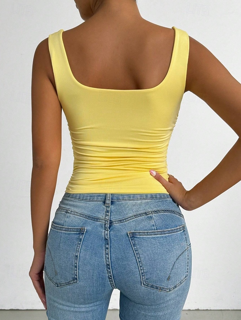 Women's Camisole Tank Top Solid Color Stylish Casual Sleeveless Square Neck Regular Tops Daily White Yellow Wine Red Royal Blue Summer 2026 - $19.99 –P2