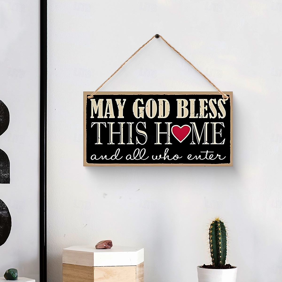 Valentine's Day Minimalist Rectangular Hanging Sign with Red Heart and English Text – Lightweight Wood Wall Decor with Black Background for Room, Home, Café, Restaurant, Weddings 2026 - $2.99 –P8
