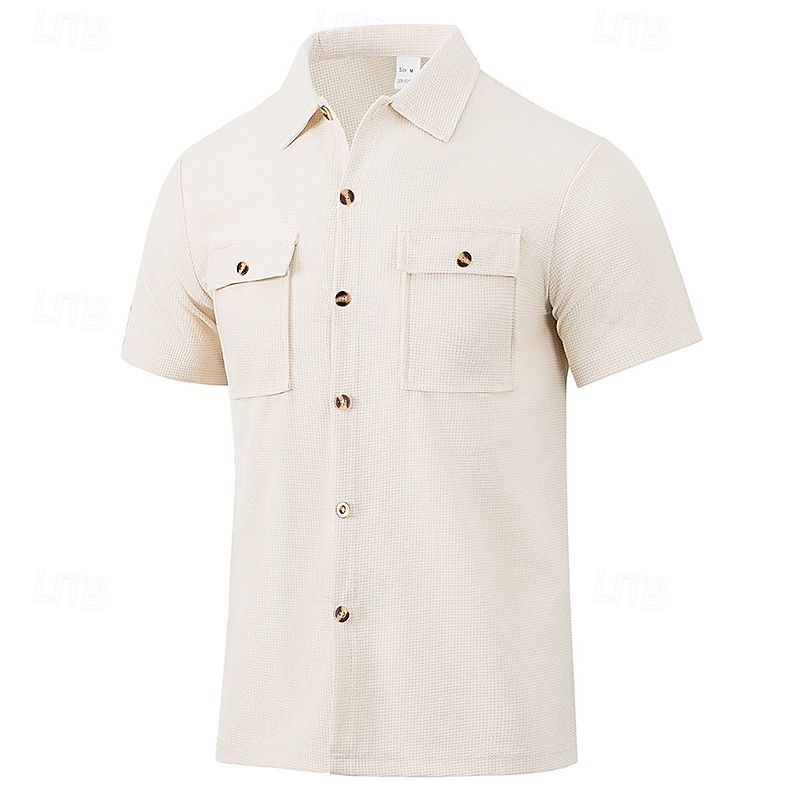 Herren Hemd Waffelhemd Freizeithemd Knopfhemd Schwarz Weiß Burgunderrot Dunkelgrün Kaki Kurzarm Einfach Hemdkragen Lässig Täglich Fronttasche Bekleidung Elegant Mode Lässig 2026 - $22.99 –P7