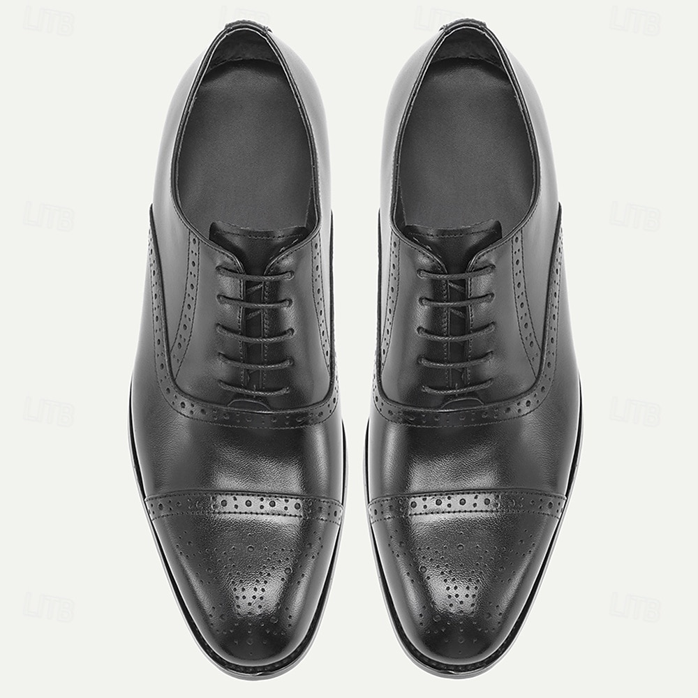 Men's Black Leather Oxford Shoes – Classic Lace-Up Design with Perforated Detailing, Ideal for Weddings, Business Meetings and Formal Occasions 2026 - $109.99 –P6