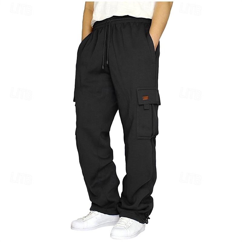 Men's Cargo Pants Sweatpants Trousers Straight Leg Sweatpants Drawstring Pocket Elastic Waist Plain Comfort Wearable Daily Outdoor Holiday Fashion Classic Style Black White 2026 - $20.99 –P5