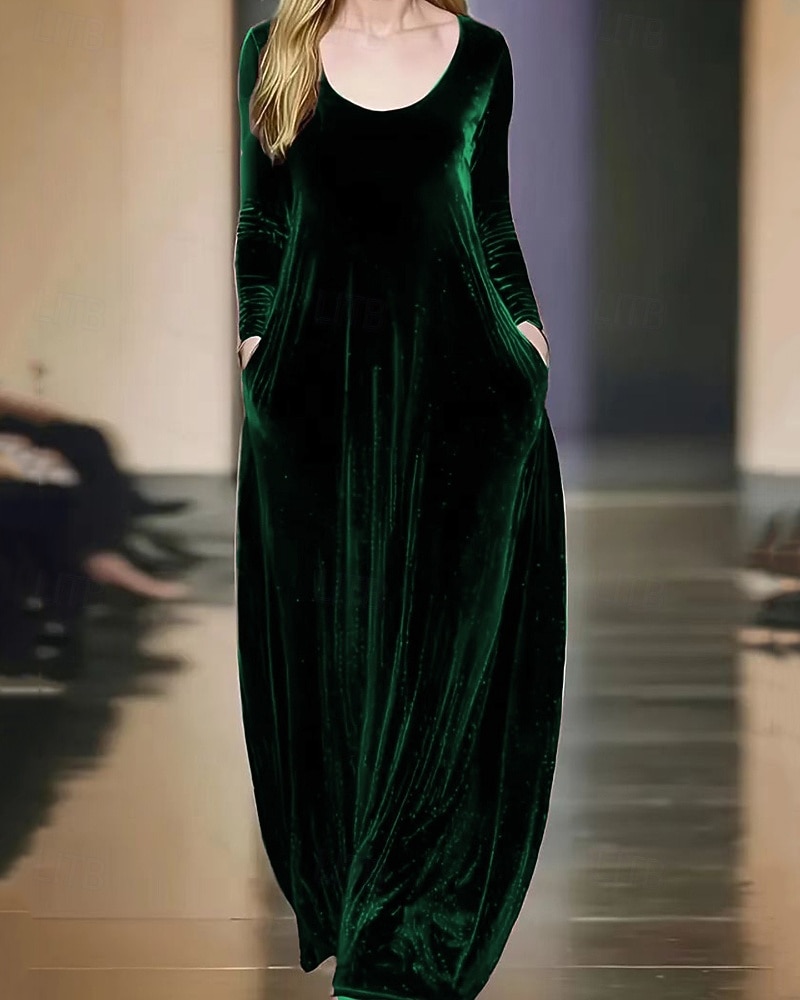 Damskie Długa sukienka sukienka maxi Sukienki z bawełny i lnu Sukienka trapezowa Aksamitna sukienka Sukienka na studniówkę Elegancja Moda Wieczorna impreza Impreza Specjalne okazje Luźna Równina 2026 - $19.49 –P5