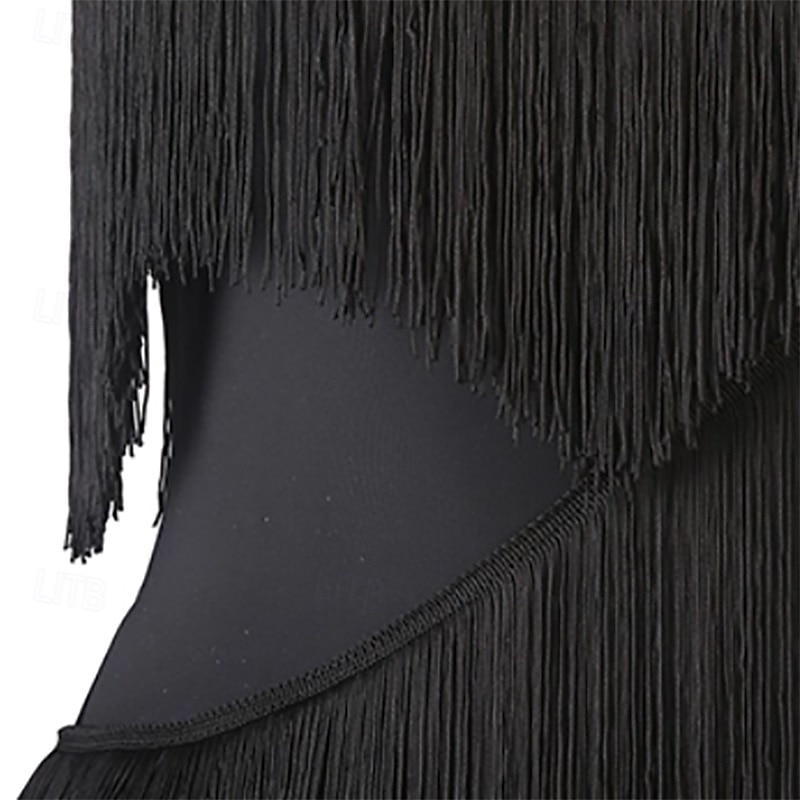 preto feminino &Vestido de dança latina com franjas douradas - decote halter bicolor para rumba, salsa, cha-cha e dança de salão. de 2026 por $139.99 –P3