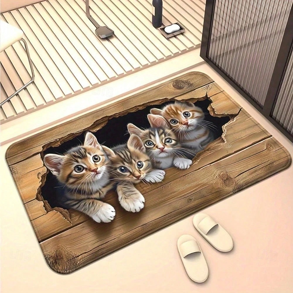 3D оптическая иллюзия коврик для двери визуальная ловушка напольный коврик нескользящий милый котенок дизайн с выглядывающим деревом для дверного проема ванной комнаты indoors outdoors диатомит 2026 - $10.99 –P5