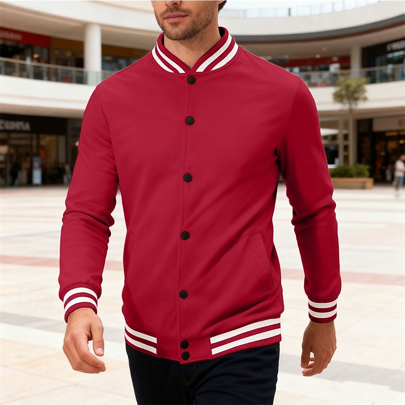 Per uomo Giacca Leggera Giacca Casual Giacca College Casuale Quotidiano Tasca Primavera Autunno A righe Streetwear Elegante Colletto Mao Regolare Nero Rosso Blu marino Blu reale Grigio chiaro Giacca del 2026 a $34.99 –P12